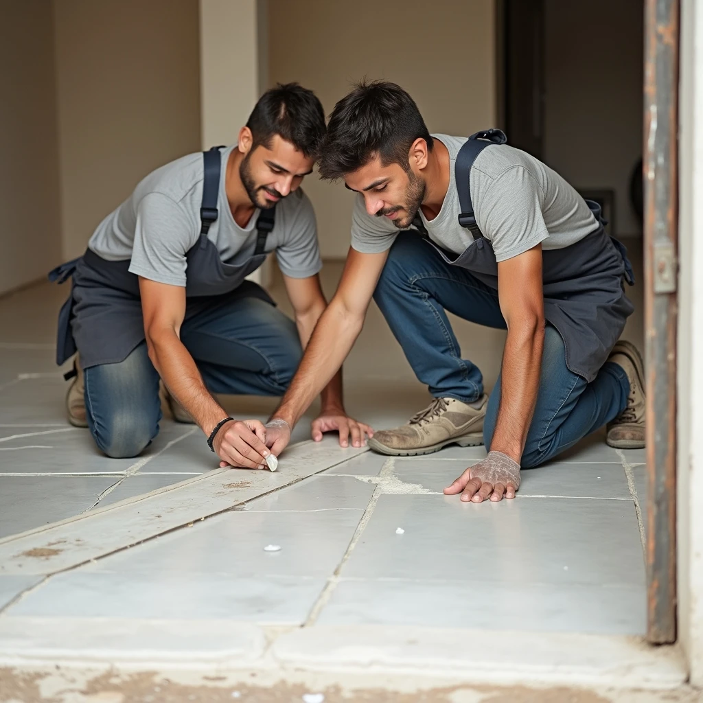 Equipo trabajando sobre piso de terrazo